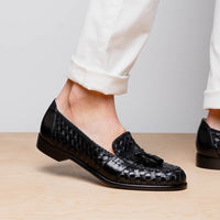 Zelli Italia 15-250-BLK RIVIERA Basketweave Calfskin Tassel Loafer, Black