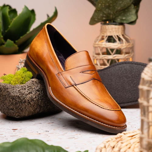 Zelli Italia 15-400-CML ROMA Hand Burnished Calfskin Penny Loafer Camel