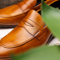 Zelli Italia 15-400-CML ROMA Hand Burnished Calfskin Penny Loafer Camel