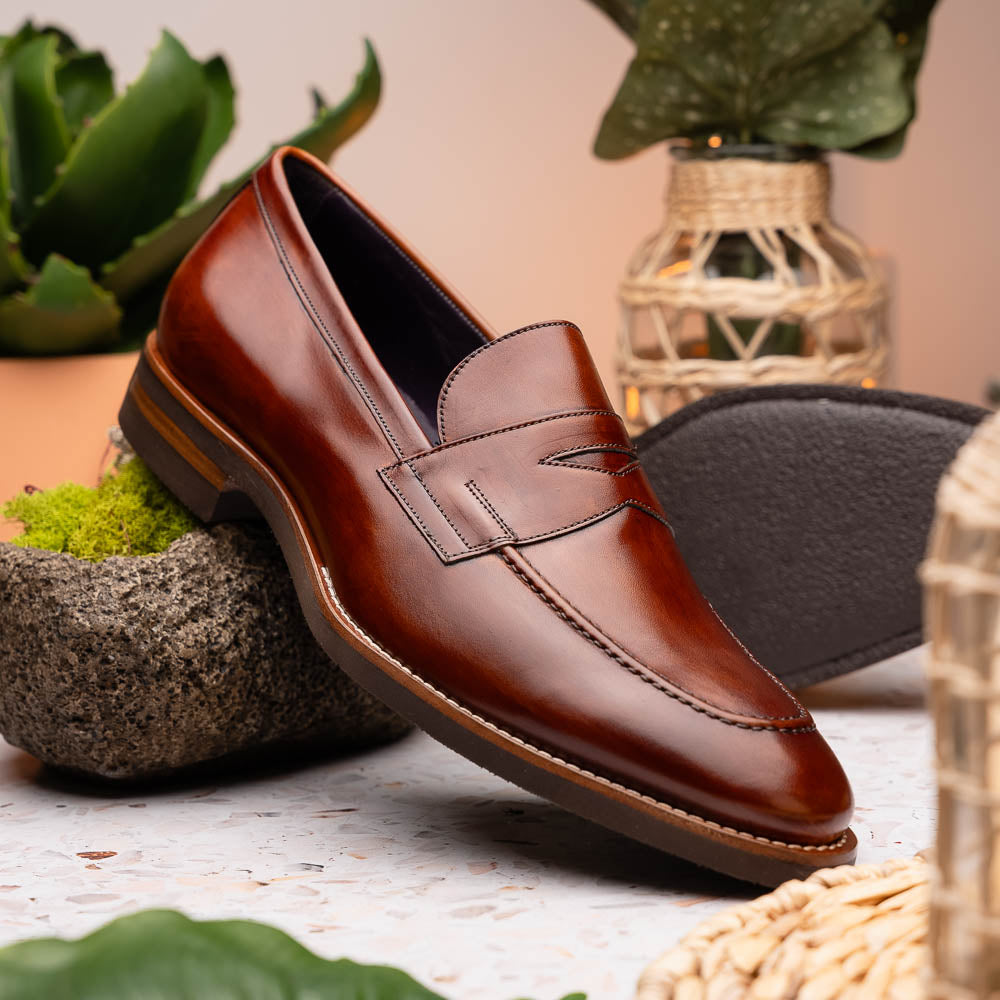 Zelli Italia 15-400-CGN ROMA Hand Burnished Calfskin Penny Loafer Cognac