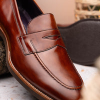 Zelli Italia 15-400-CGN ROMA Hand Burnished Calfskin Penny Loafer Cognac