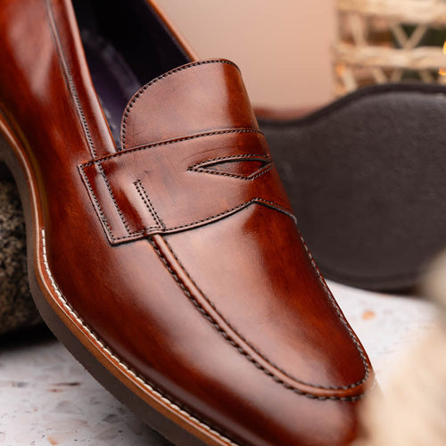 Zelli Italia 15-400-CGN ROMA Hand Burnished Calfskin Penny Loafer Cognac