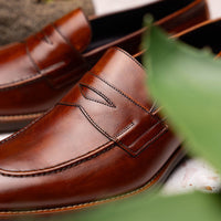 Zelli Italia 15-400-CGN ROMA Hand Burnished Calfskin Penny Loafer Cognac