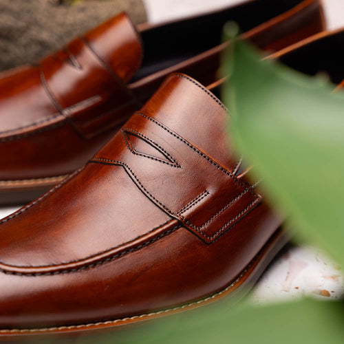 Zelli Italia 15-400-CGN ROMA Hand Burnished Calfskin Penny Loafer Cognac