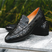 11-201-BKM ROMA Crocodile Penny Loafer, Black Zelli Italia