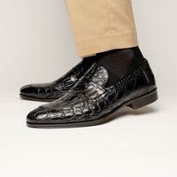 11-201-BKM ROMA Crocodile Penny Loafer, Black Zelli Italia