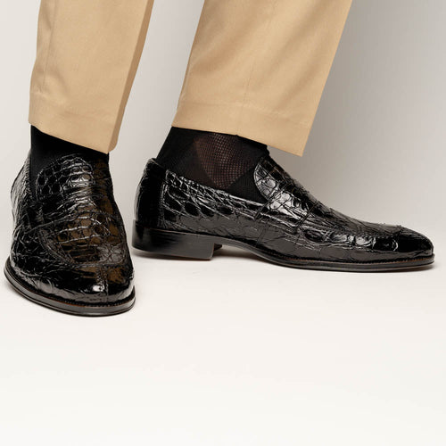 11-201-BKM ROMA Crocodile Penny Loafer, Black Zelli Italia