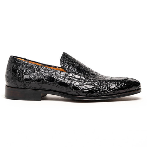 11-201-BKM ROMA Crocodile Penny Loafer, Black Zelli Italia