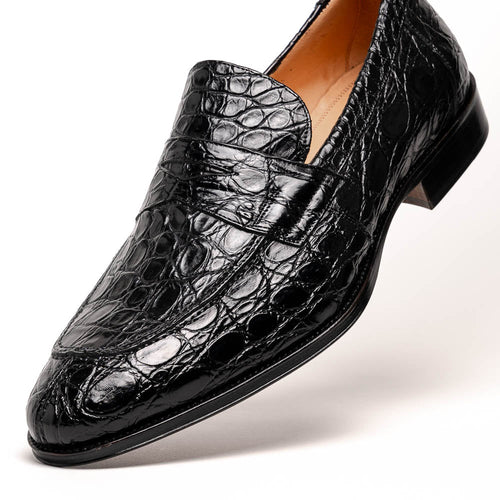 11-201-BKM ROMA Crocodile Penny Loafer, Black Zelli Italia
