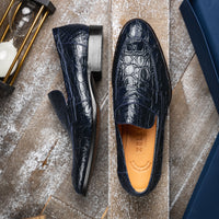 11-201-NVY ROMA Crocodile Penny Loafer, Navy Zelli Italia