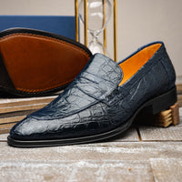 11-201-NVY ROMA Crocodile Penny Loafer, Navy Zelli Italia