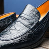 11-201-NVY ROMA Crocodile Penny Loafer, Navy Zelli Italia
