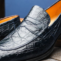11-201-NVY ROMA Crocodile Penny Loafer, Navy Zelli Italia