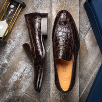 11-201-NIC ROMA Crocodile Penny Loafer, Nicotine Zelli Italia