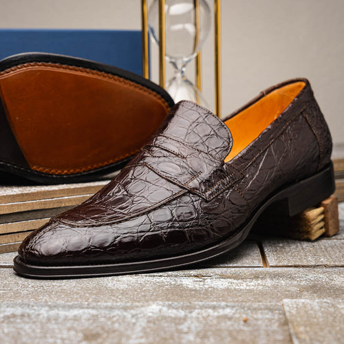 11-201-NIC ROMA Crocodile Penny Loafer, Nicotine Zelli Italia
