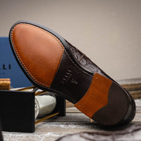 11-201-NIC ROMA Crocodile Penny Loafer, Nicotine Zelli Italia