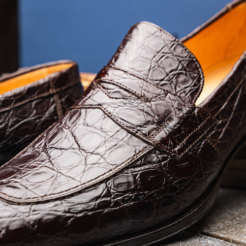 11-201-NIC ROMA Crocodile Penny Loafer, Nicotine Zelli Italia