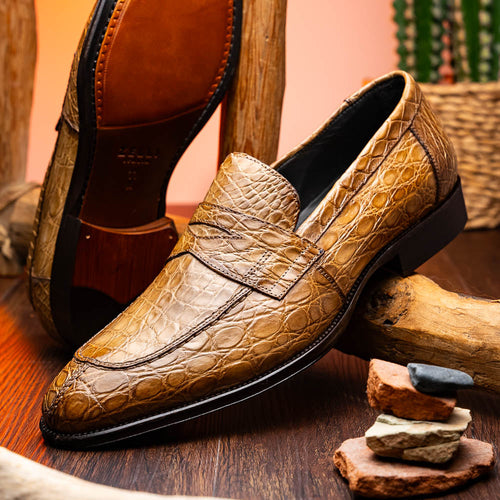 11-201-TPE ROMA Crocodile Penny Loafer, Taupe Zelli Italia