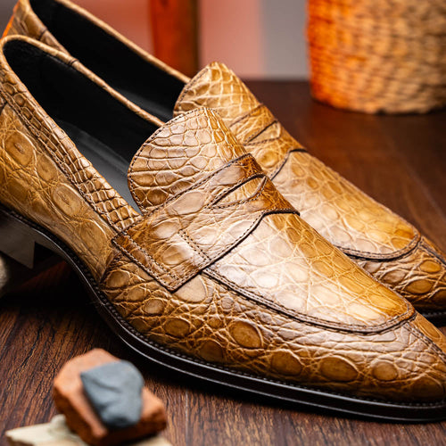 11-201-TPE ROMA Crocodile Penny Loafer, Taupe Zelli Italia