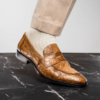 11-201-TPE ROMA Crocodile Penny Loafer, Taupe Zelli Italia