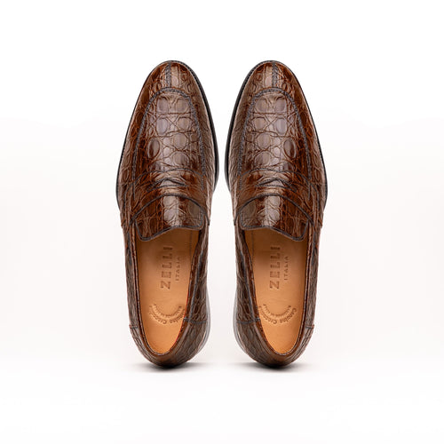 11-201-CGM ROMA Crocodile Penny Loafer, Cognac Zelli Italia