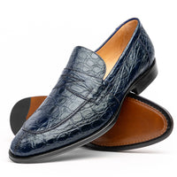 11-201-NVY ROMA Crocodile Penny Loafer, Navy Zelli Italia