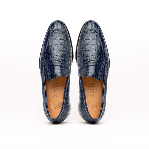 11-201-NVY ROMA Crocodile Penny Loafer, Navy Zelli Italia