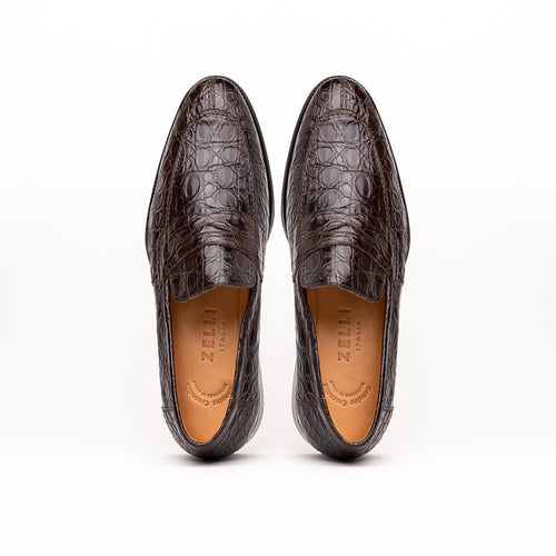 11-201-NIC ROMA Crocodile Penny Loafer, Nicotine Zelli Italia