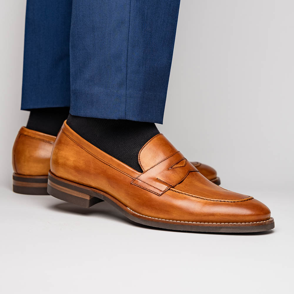 Zelli Italia 15-400-CML ROMA Hand Burnished Calfskin Penny Loafer Camel