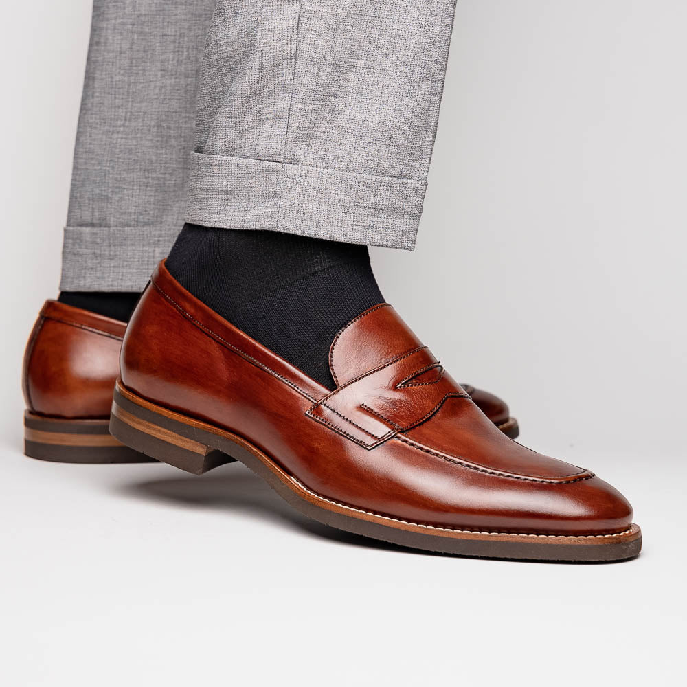 Zelli Italia 15-400-CGN ROMA Hand Burnished Calfskin Penny Loafer Cognac
