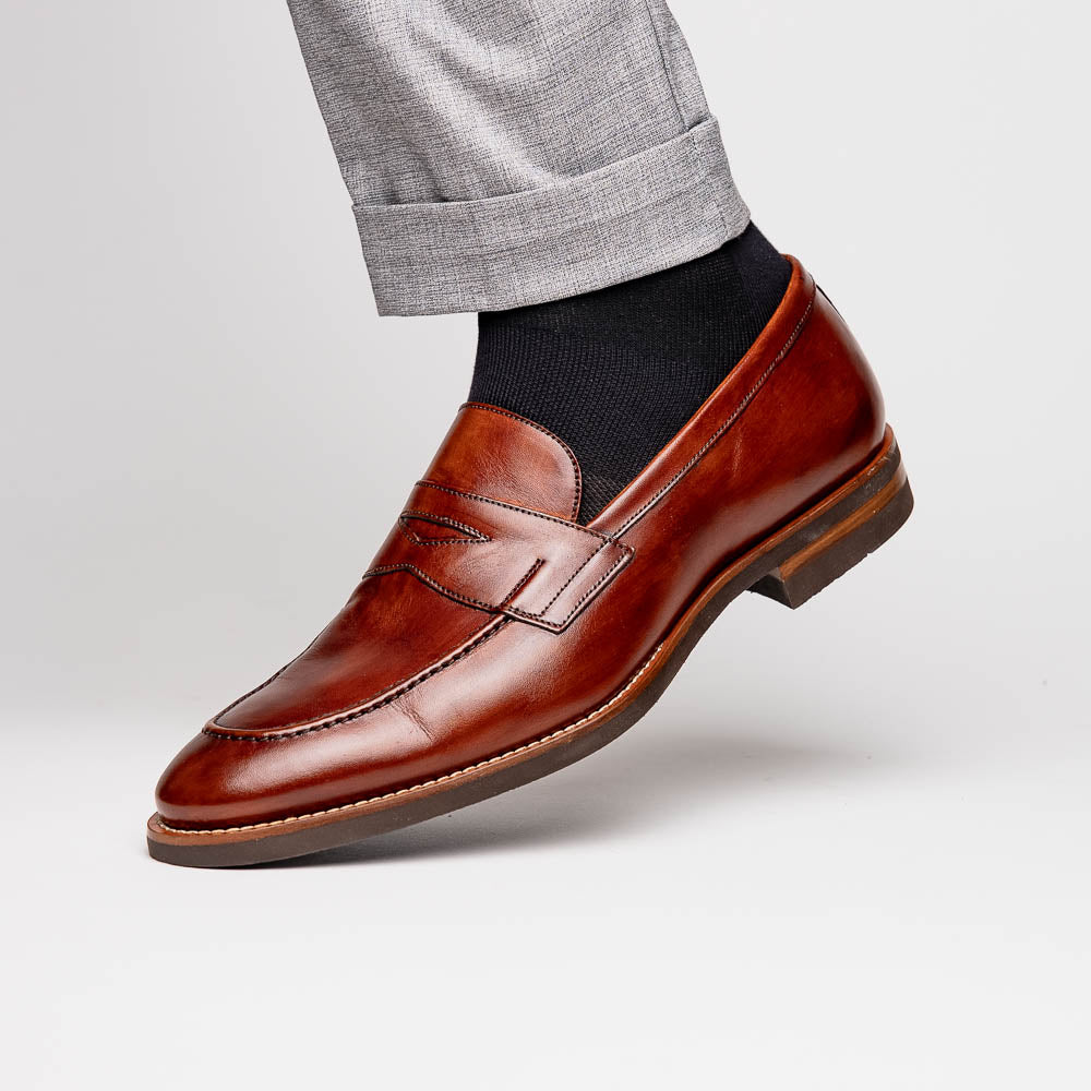 Zelli Italia 15-400-CGN ROMA Hand Burnished Calfskin Penny Loafer Cognac