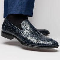 11-201-NVY ROMA Crocodile Penny Loafer, Navy Zelli Italia