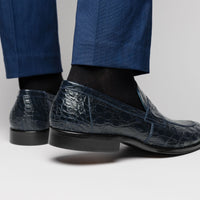 11-201-NVY ROMA Crocodile Penny Loafer, Navy Zelli Italia