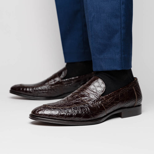 11-201-NIC ROMA Crocodile Penny Loafer, Nicotine Zelli Italia