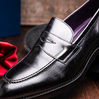 Zelli Italia 15-400-BLK ROMA Hand Burnished Calfskin Penny Loafer Black