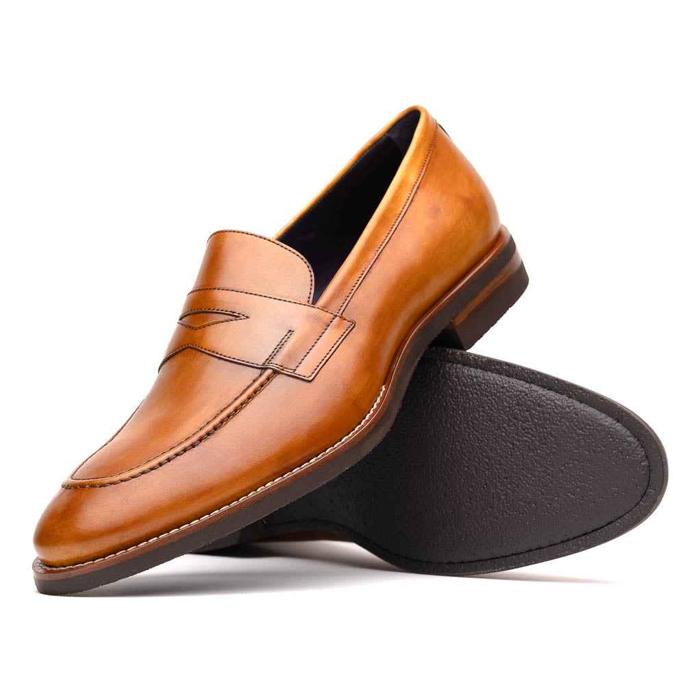 Zelli Italia 15-400-CML ROMA Hand Burnished Calfskin Penny Loafer Camel