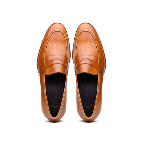 Zelli Italia 15-400-CML ROMA Hand Burnished Calfskin Penny Loafer Camel