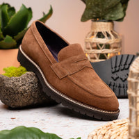 Zelli Italia 16-657-TOB ROMA Italian Suede Penny Loafers Tobacco