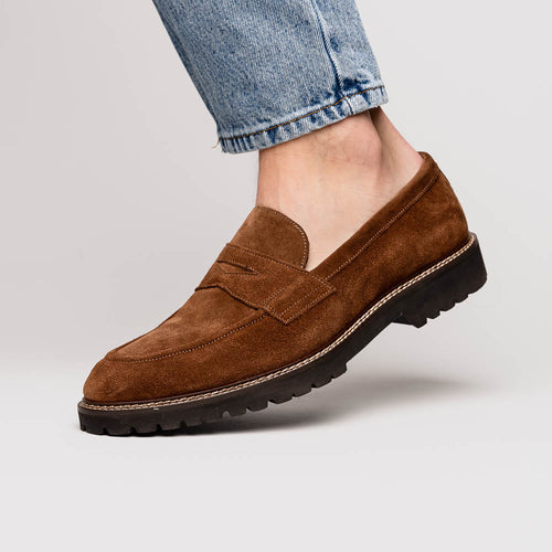 Zelli Italia 16-657-TOB ROMA Italian Suede Penny Loafers Tobacco