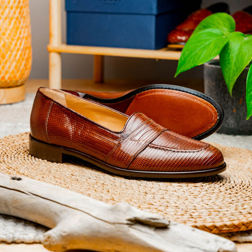 14-202-CGN ROSSI Teju Lizard Penny Loafer, Cognac Zelli Italia