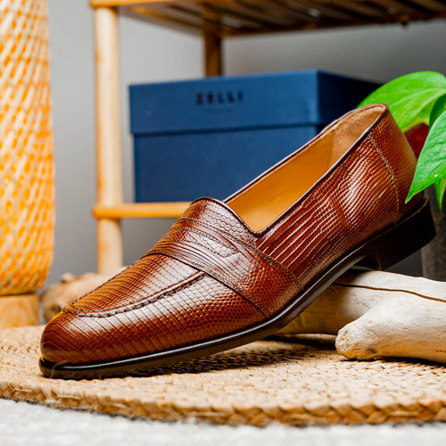 14-202-CGN ROSSI Teju Lizard Penny Loafer, Cognac Zelli Italia