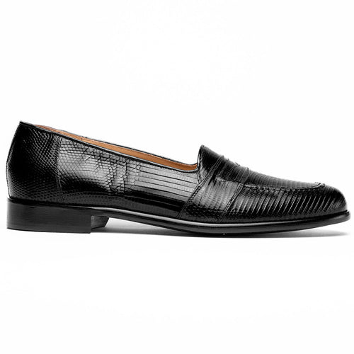 14-202-BLK ROSSI Teju Lizard Penny Loafer, Black Zelli Italia