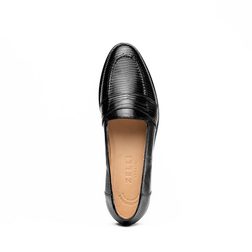 14-202-BLK ROSSI Teju Lizard Penny Loafer, Black Zelli Italia