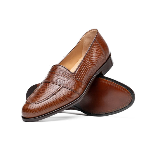 14-202-CGN ROSSI Teju Lizard Penny Loafer, Cognac Zelli Italia