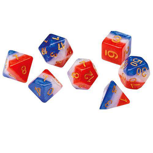 ToyShnip RPG Dice Set (7+1): Red, White, and Blue Semi-Transparent Resin