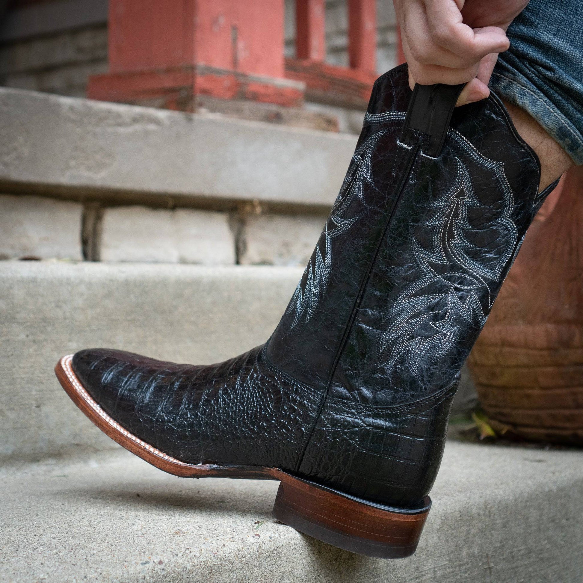 Soto Boots Soto Boots Black Caiman Belly Print Men's Cowboy Boots H4001