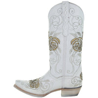 Soto Boots Soto Boots White Rose Inlayed Women's Cowgirl Boots (M50032)