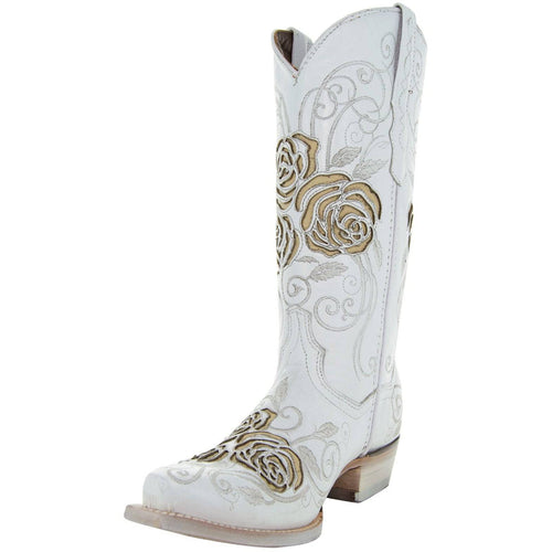 Soto Boots Soto Boots White Rose Inlayed Women's Cowgirl Boots (M50032)