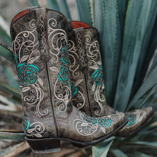 Soto Boots Turquoise Rose Inlayed Women's Cowgirl Boots (M50032)