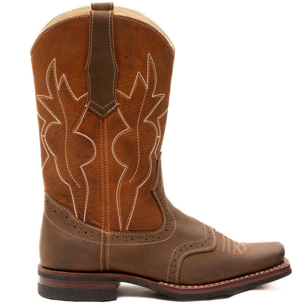 Square Toe Double Stitched Cowboy Boots with perforations Atitlan Leather